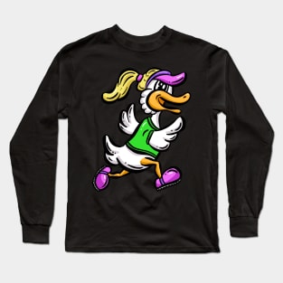 Cartoon Running Female Duck Exercising Illustration Long Sleeve T-Shirt